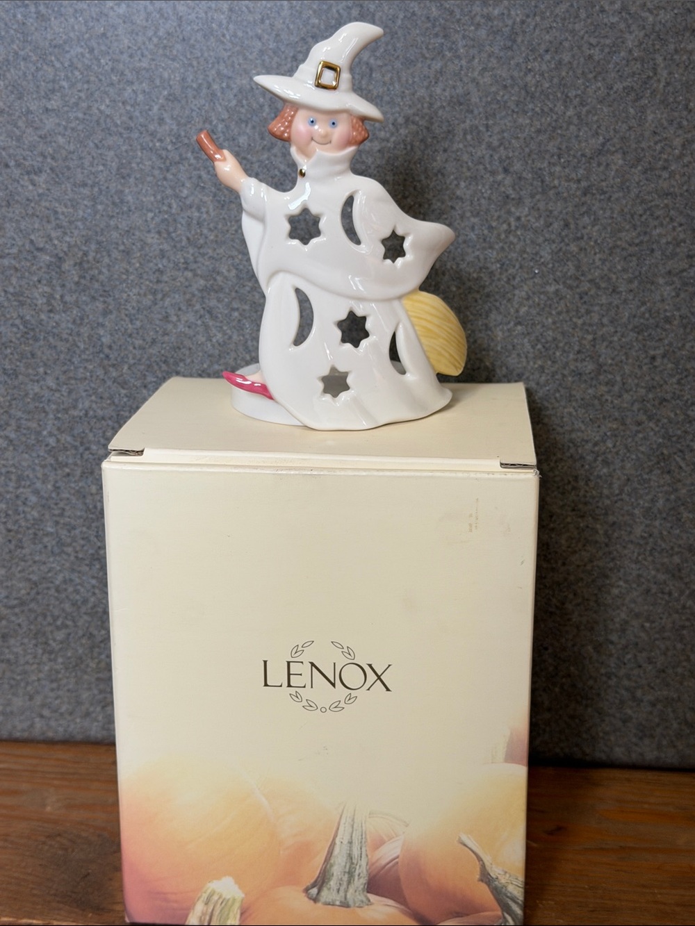 Lenox Flying Witch Tea light Candle Holder Halloween 4.5” Tall New in Box